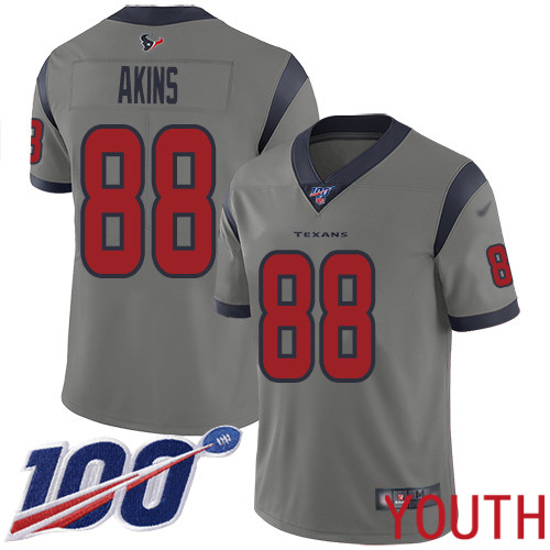 Houston Texans Limited Gray Youth Jordan Akins Jersey NFL Football #88 100th Season Inverted Legend